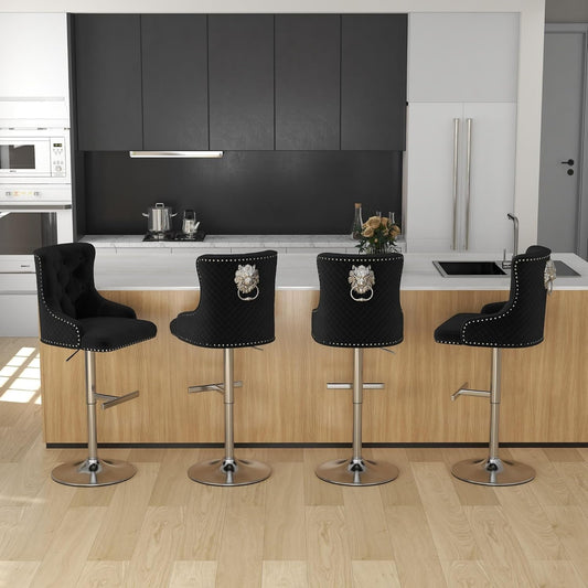 Elegant Velvet Bar Stool Set With Swivel Chrome Base