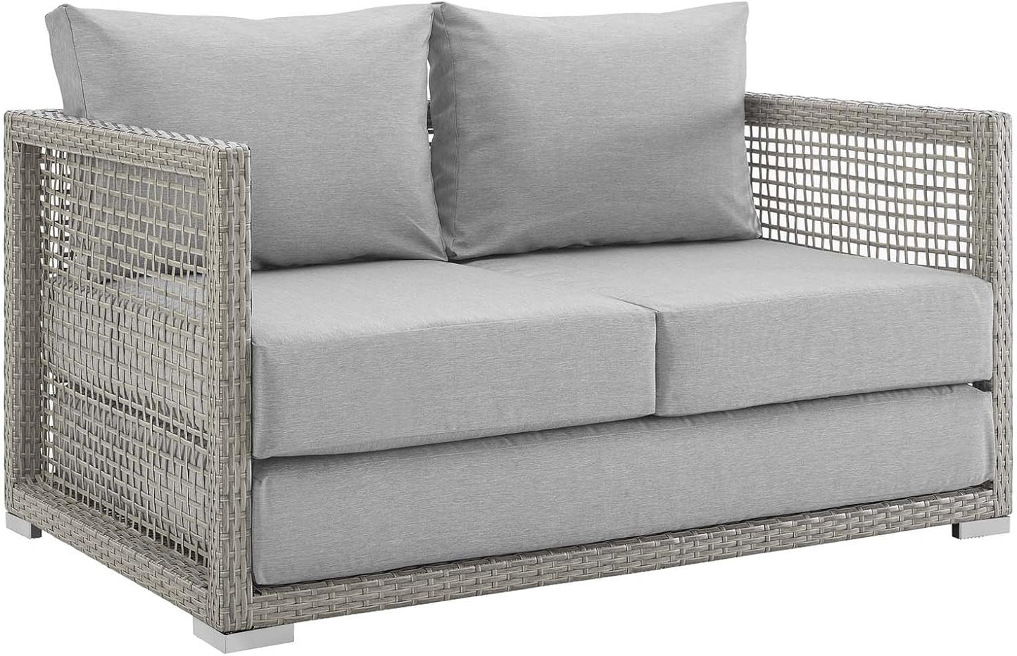 Modern Gray Wicker Rattan Loveseat for Outdoor Spaces