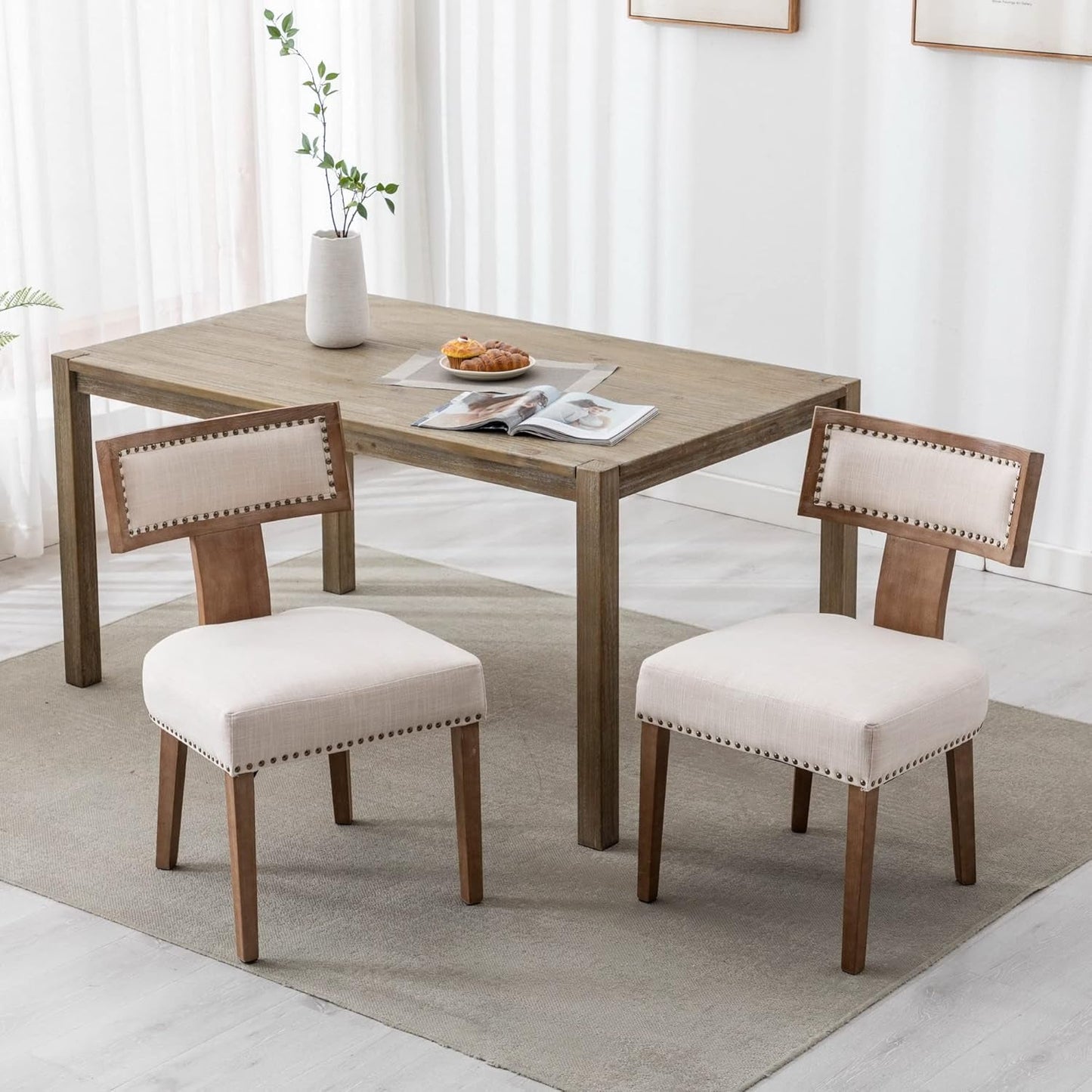 Mid Century Modern Armless Dining Chairs Beige Tone