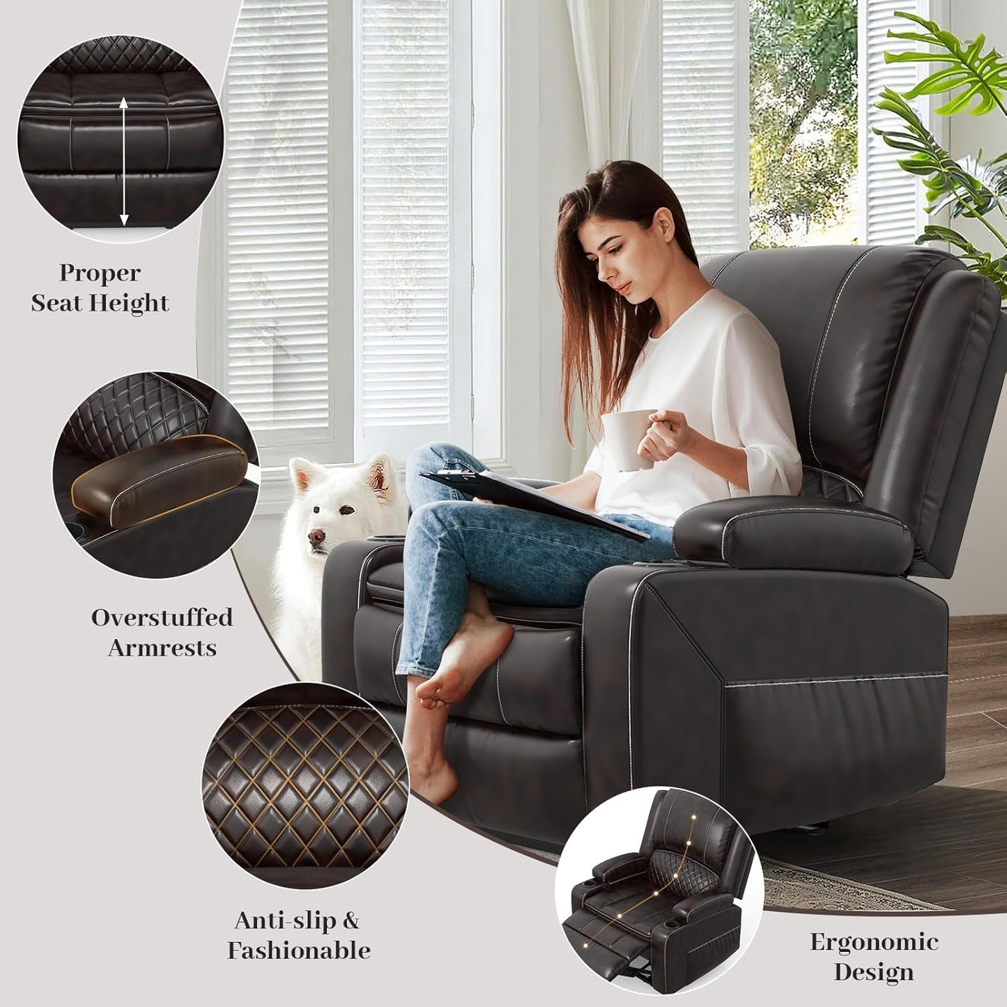 Brown Leather Reclining Loveseat Set With Console And Chairs