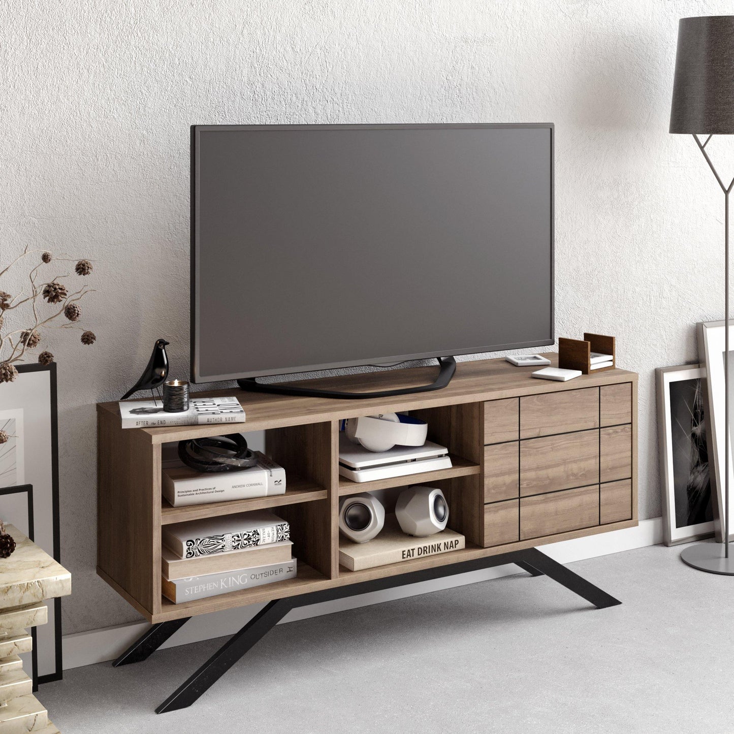 North 51" TV Stand and Media Console with A Cabinet and Shelves