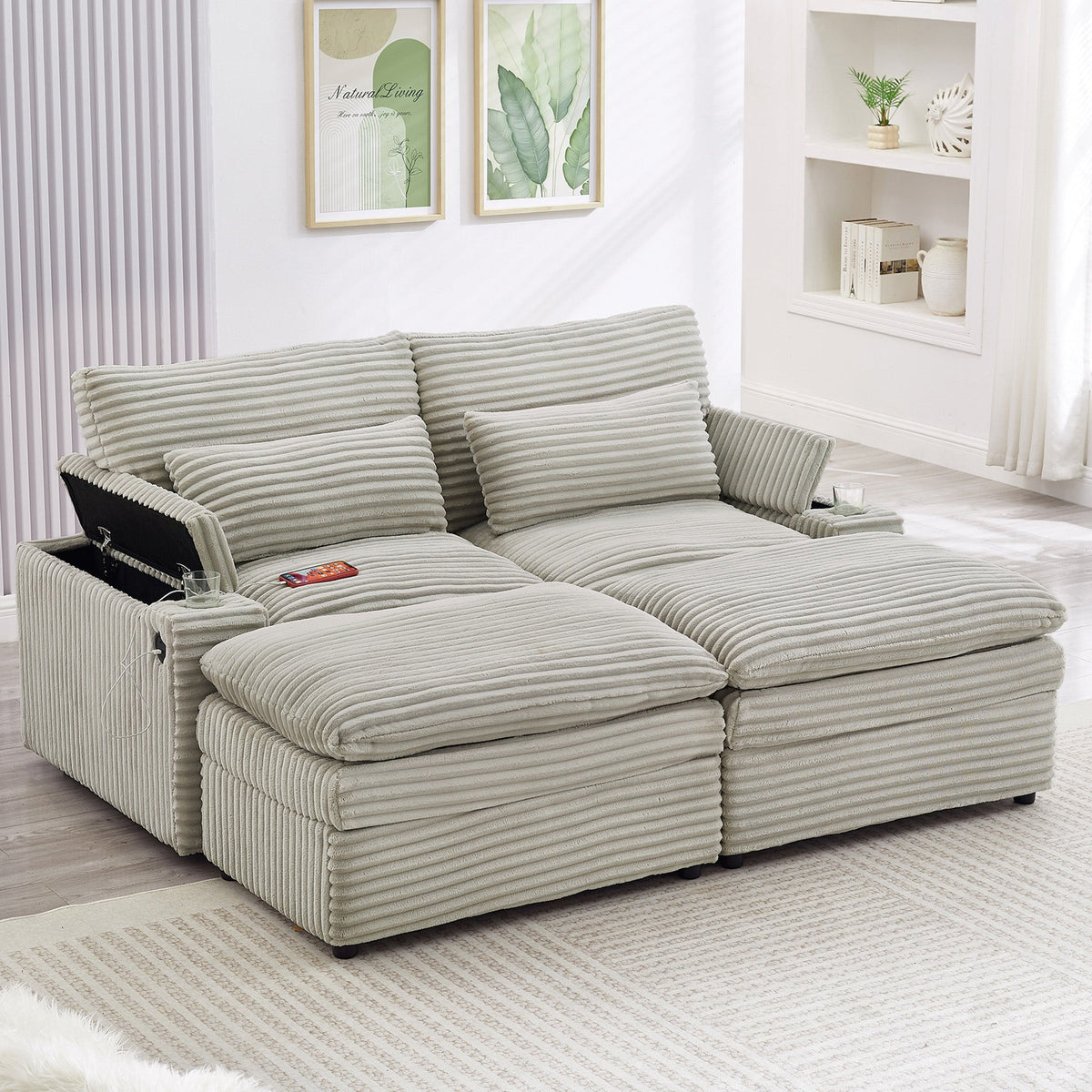 Loveseat Sofa 70.9" Convertible with Ottoman and USB Ports