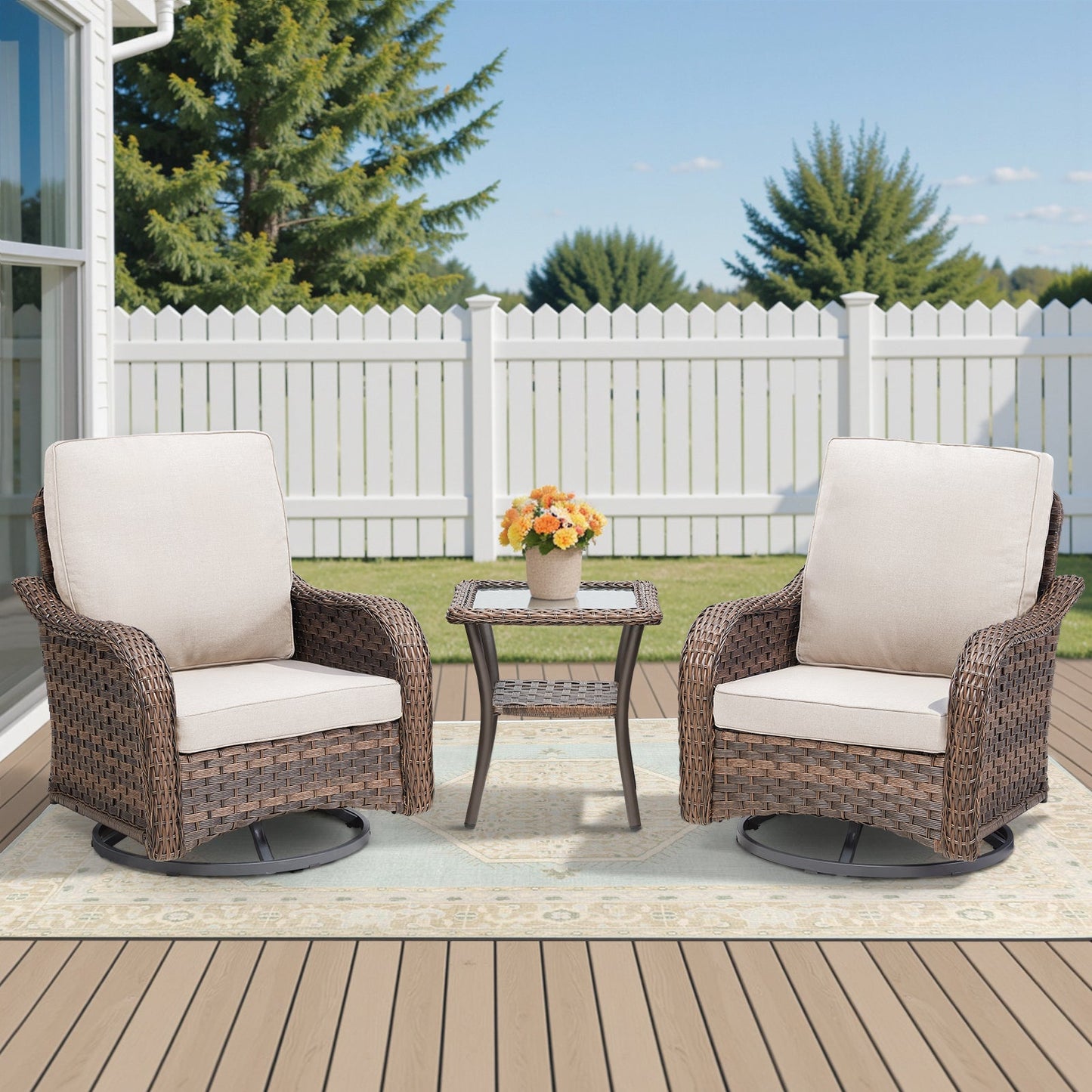 3 Pieces Outdoor Furniture Set with Swivel Gliders