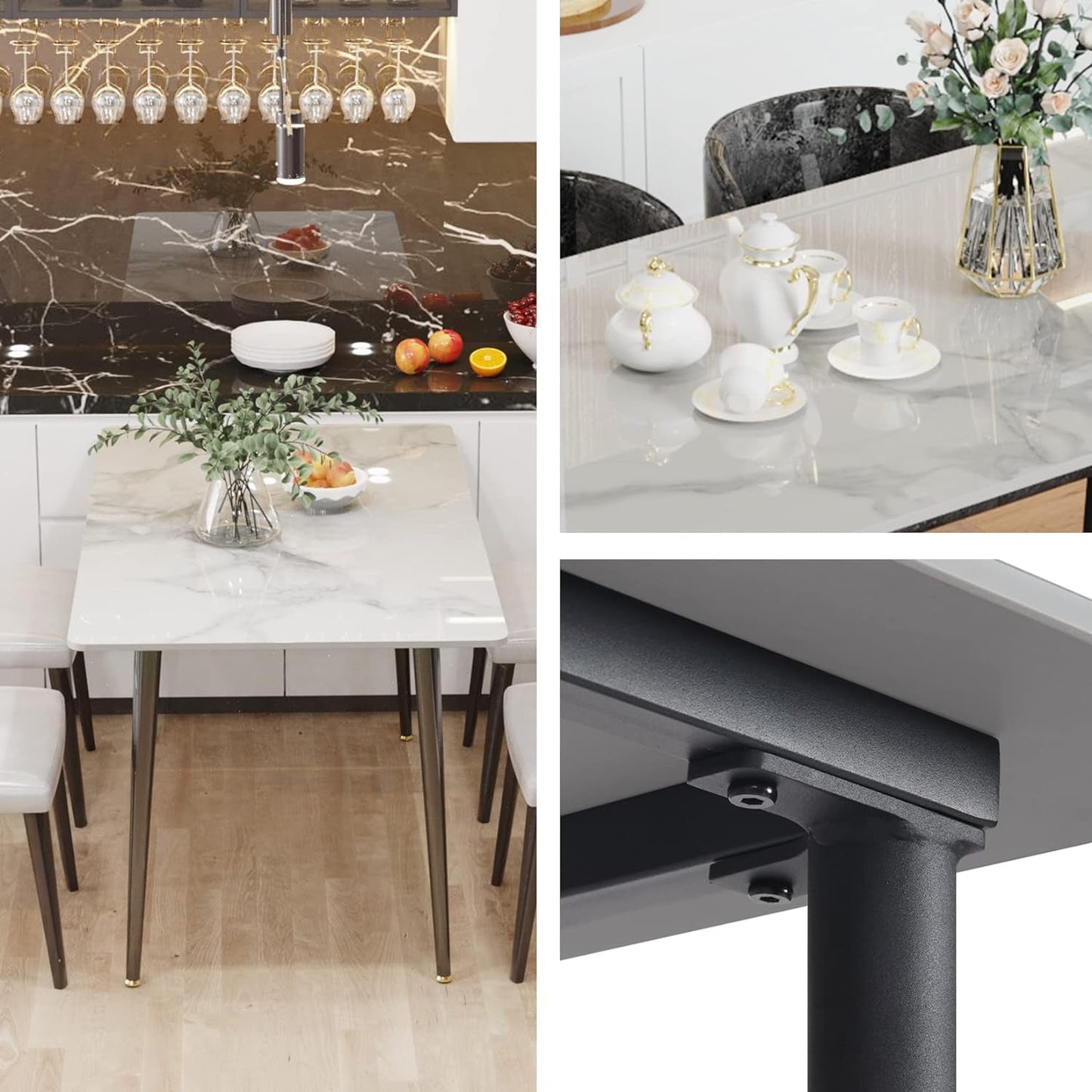 32 Inch Sintered Stone Dining Table With Black Legs