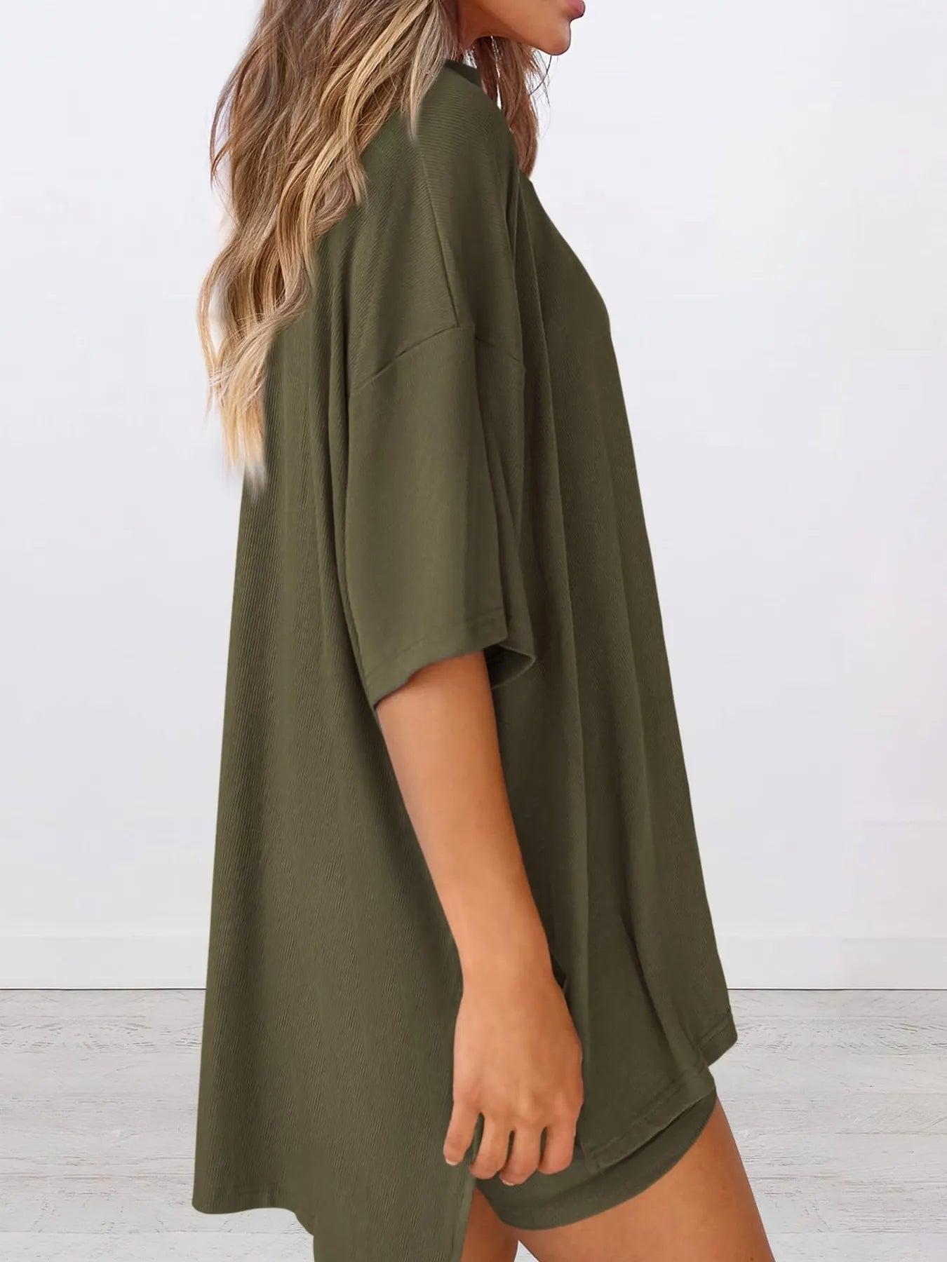 Oversized Slit Round Neck Top and Shorts Lounge Set Plus Size