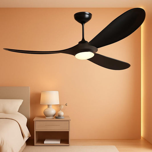 52 Inch Matte Black Wood Ceiling Fan With Remote Light