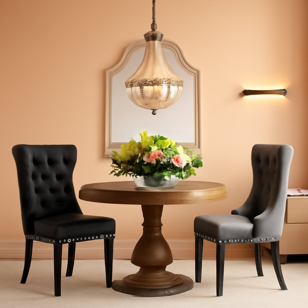 Leather Dining Chairs Set of 2 Black Nailhead Trim