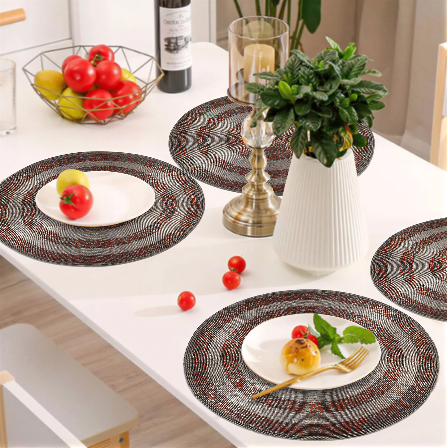 Beaded Placemats – Round Handmade Placemats with Embroidered Glass Beads | 14 Inch