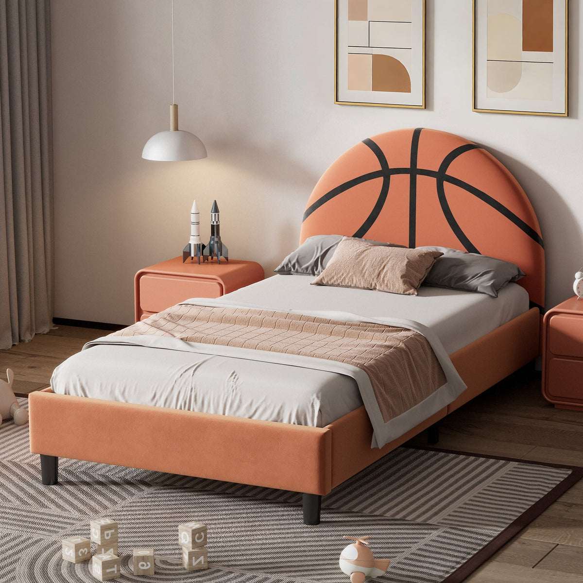 Basketball Design Upholstered Twin Platform Bed