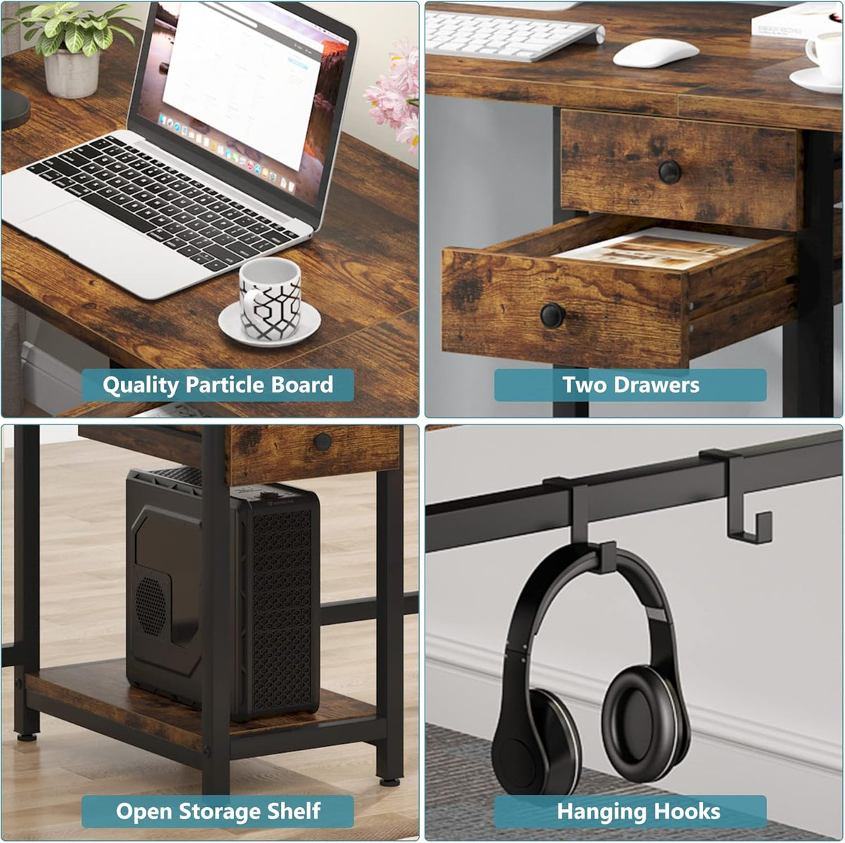 79-Inch Two Person Computer Desk with Drawers and Storage Shelves