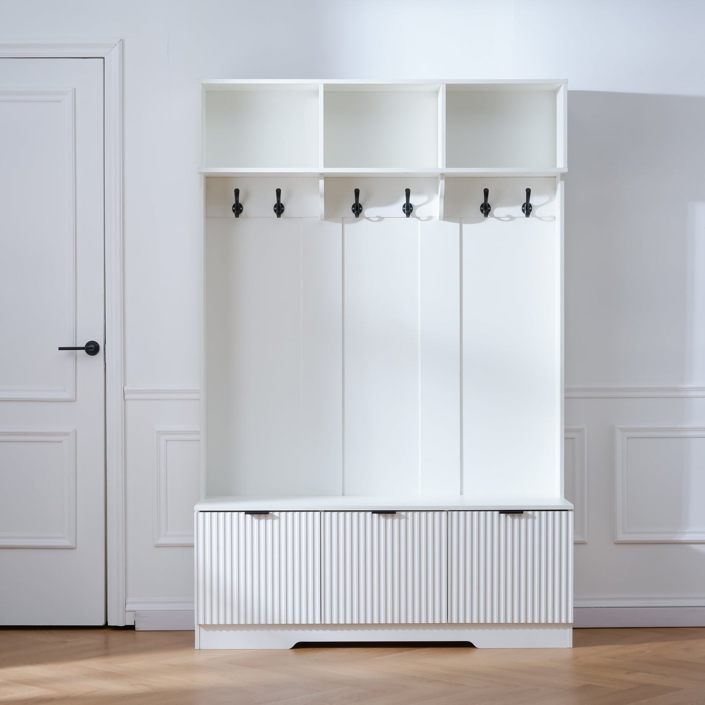 49.6" 5-in-1 Hall Tree with Bench, Shoe Storage & Open Cabinets