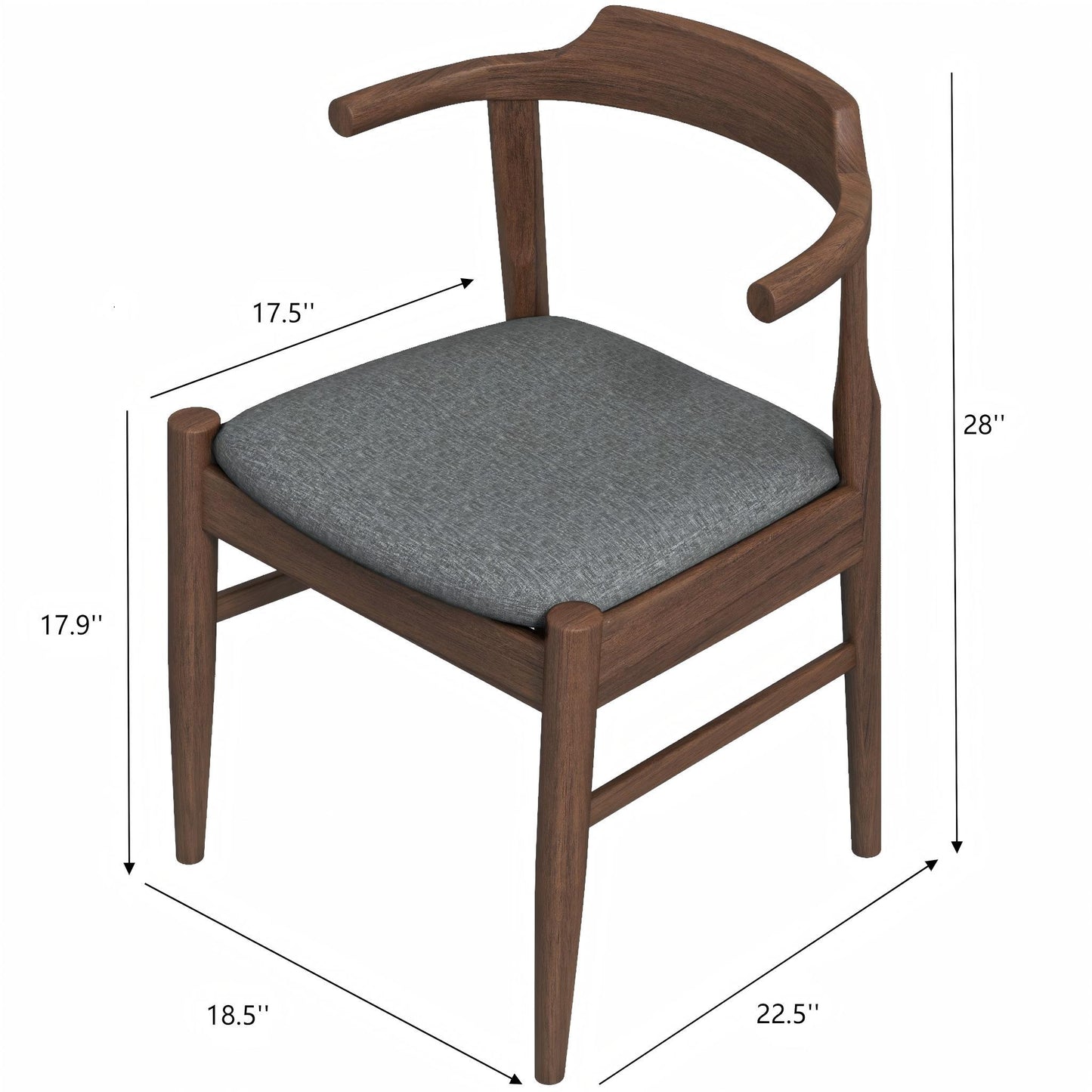 Daisy Mid-Century Modern Gray Fabric Dining Chair with Solid Wood Frame 18.50' L x 22.50' W x 28.00' H Farmhouse Kitchen Side Chairs with Foot Pegs (Set of 2)