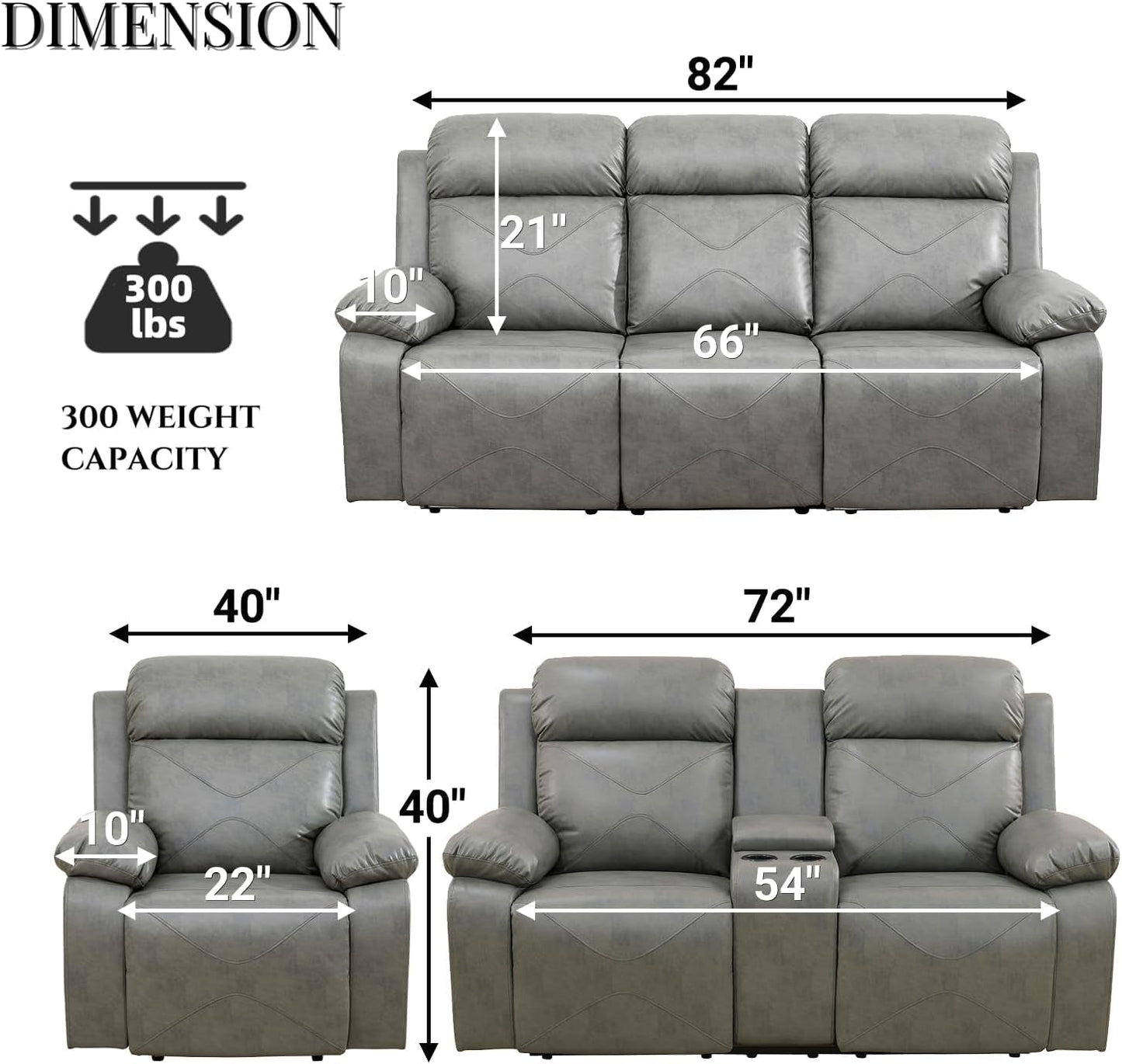 Power Recliner Sofa Set With LED Lights Grey Two Piece