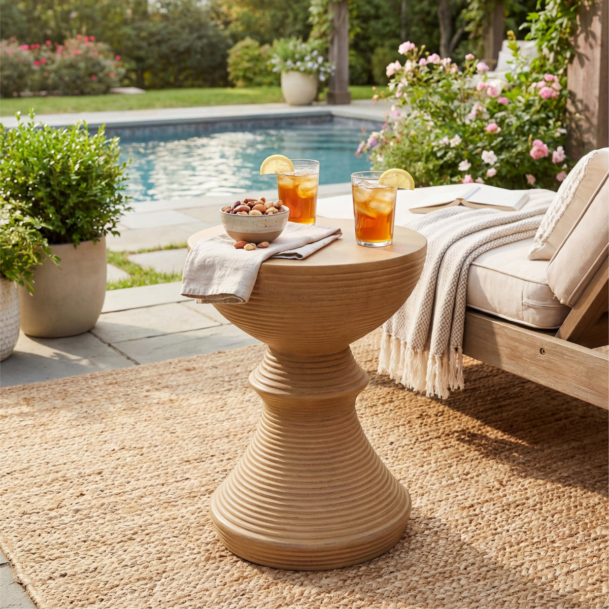 16" Ribbed Concrete Accent Table