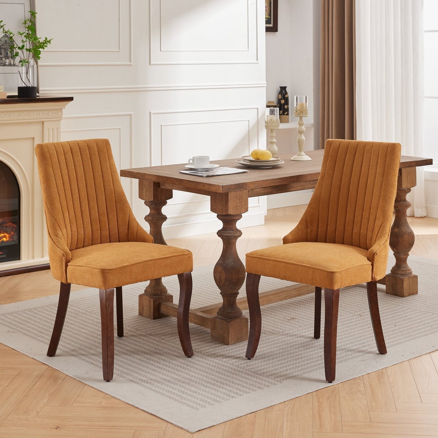 Set of 2 Rayon Cloth Flocking Linen Dining Chairs