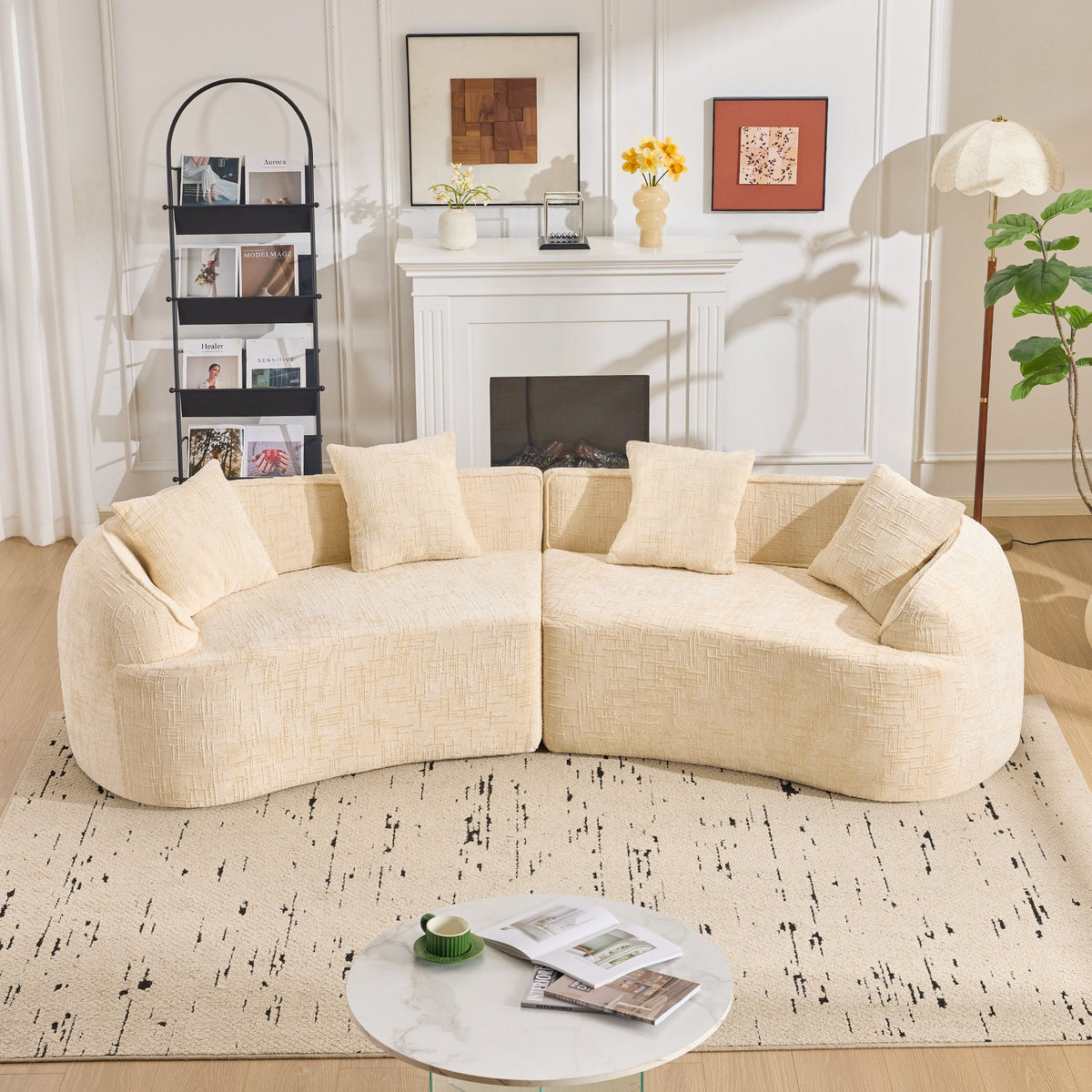 Beige Curved Compressed Sofa