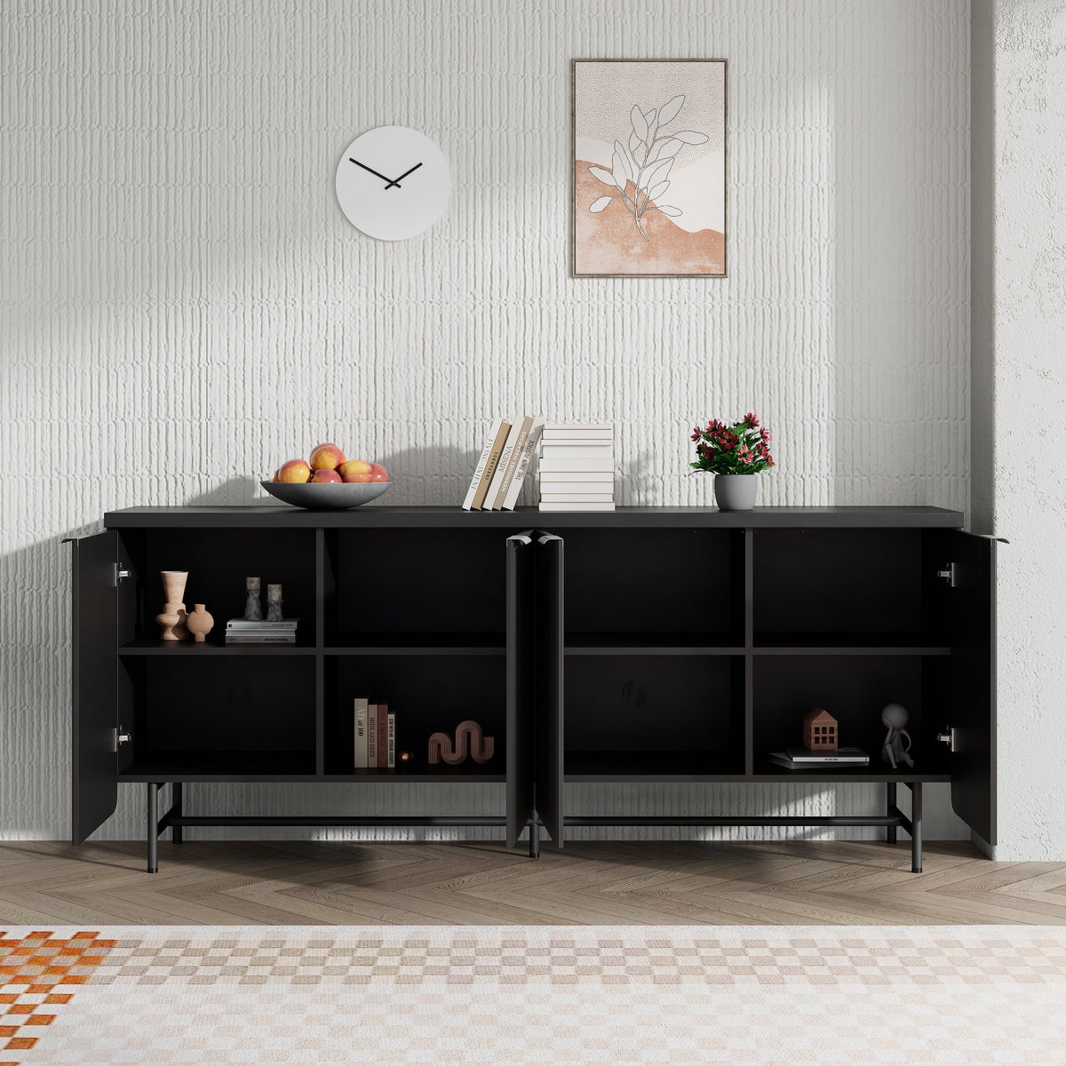 Modern Scandinavian Alcove Door Kitchen Storage Sideboard Buffet Cabinet