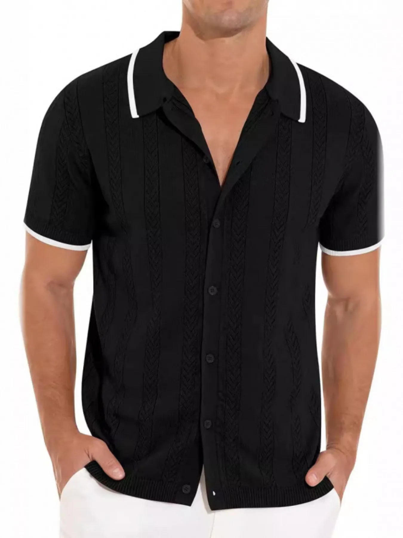 Button Down Contrast Trim Shirt Plus Size