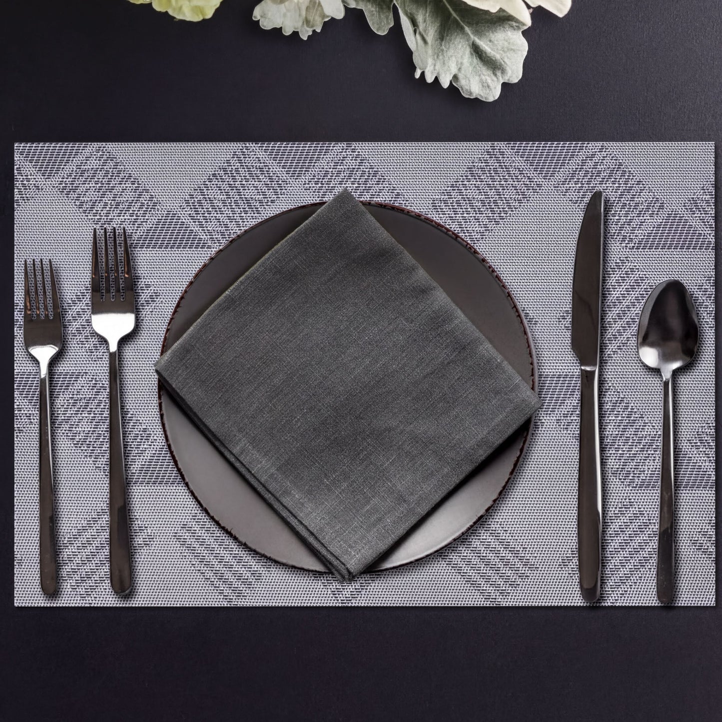 PVC Placemats – Non Slip Table Protectors for Dining Table, Gray & Silver