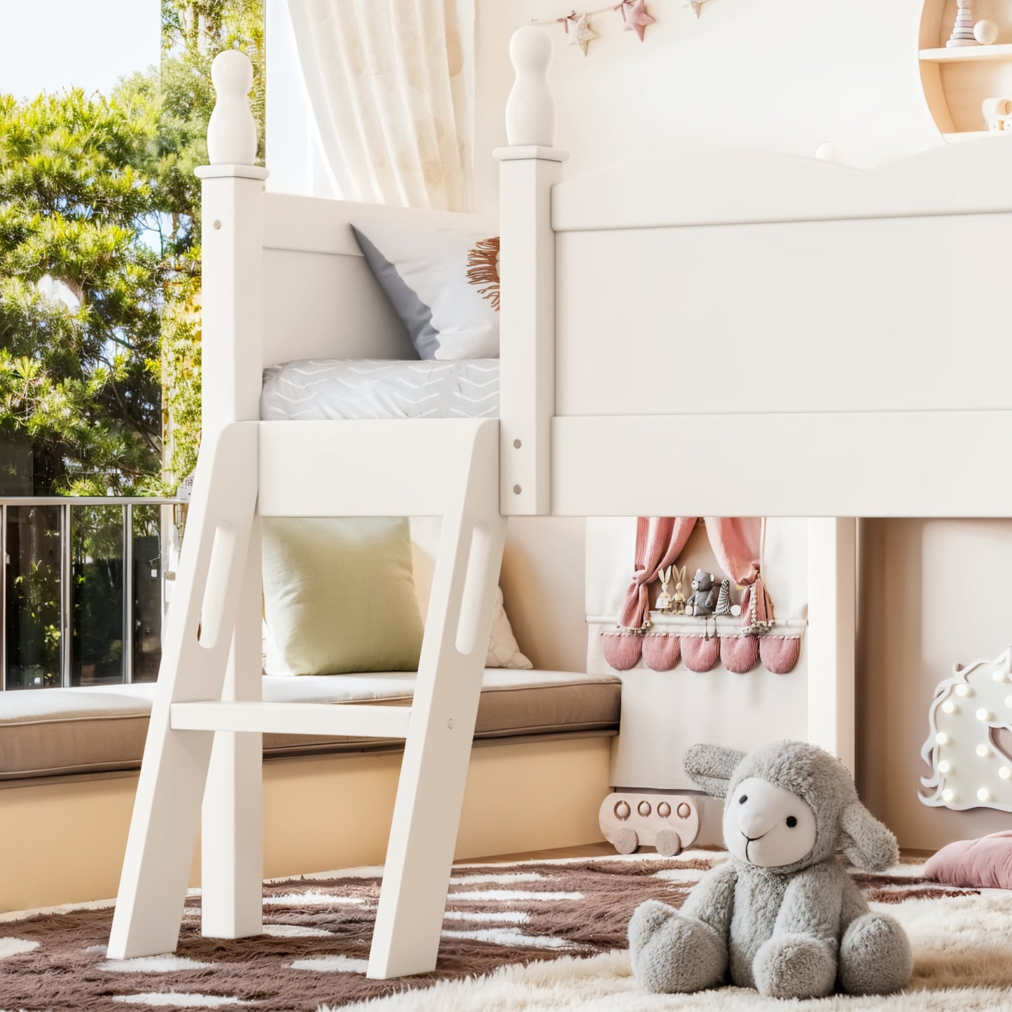 Full Size Low Loft Bed with Full-Length Guardrails