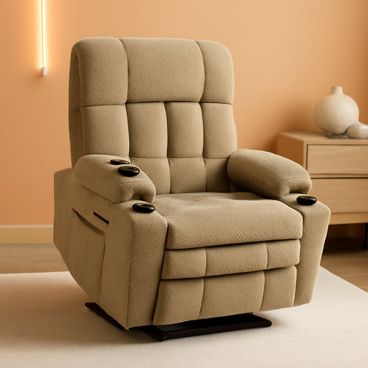 Large Dual Motor Power Lift Recliner Chair Massage Beige