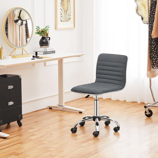 Dark Gray Velvet Armless Swivel Chair Height Adjustable