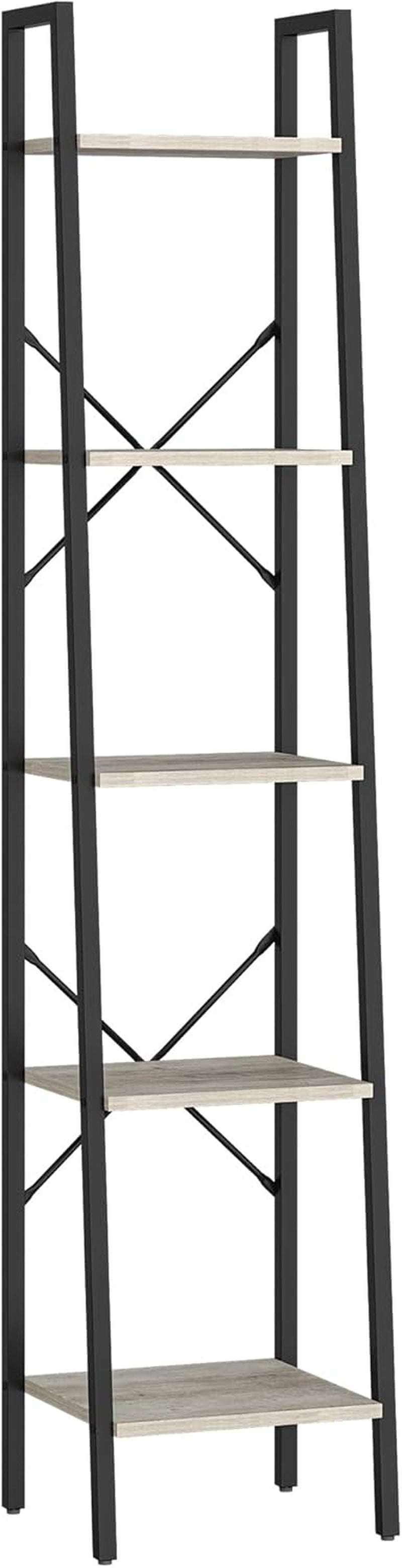 Greige 5 Tier Ladder Shelf Bookcase Freestanding Corner