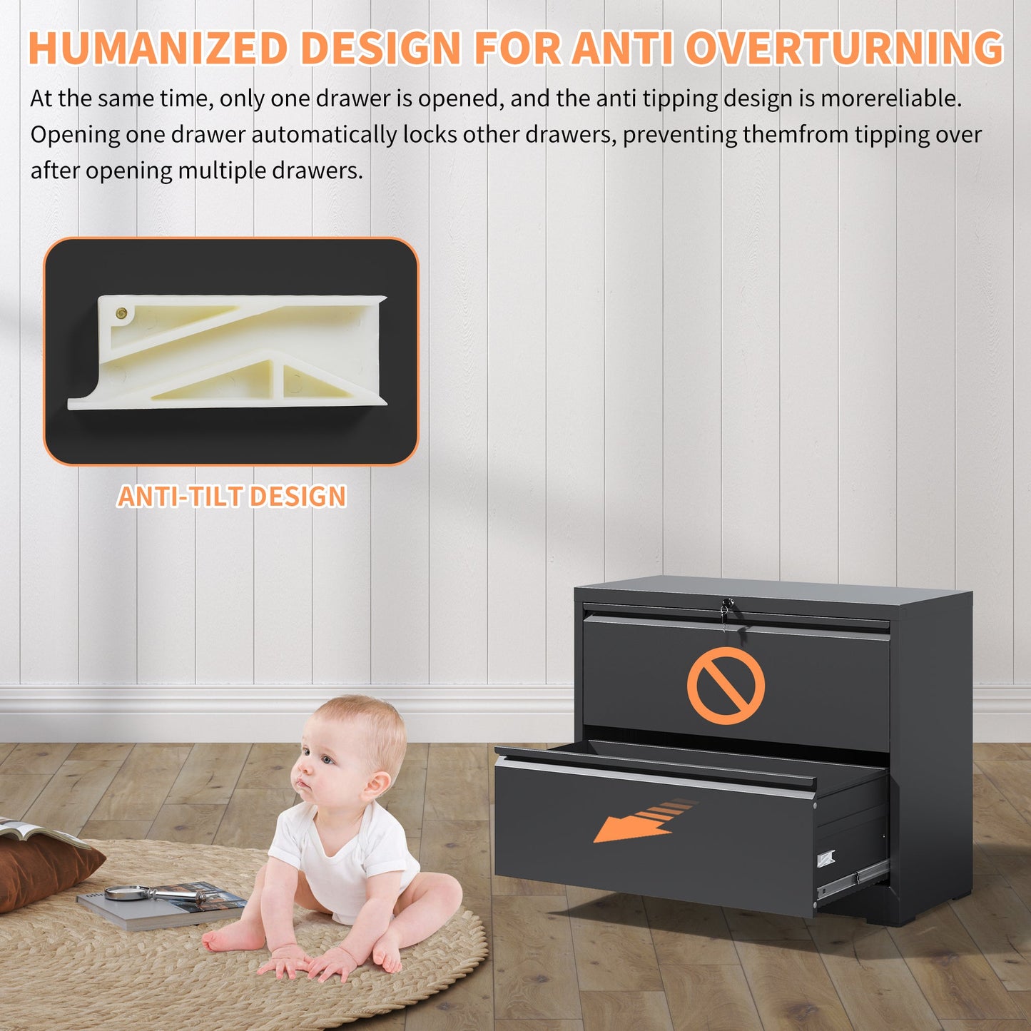2 Drawer Lateral File Cabinet with Lock