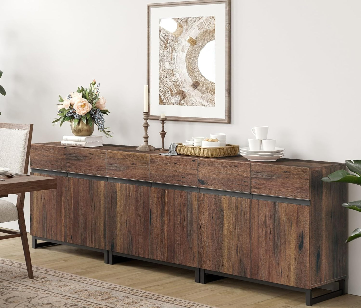Brown 3 In 1 TV Stand For 100 Inch TV Adjustable Shelves Metal Base