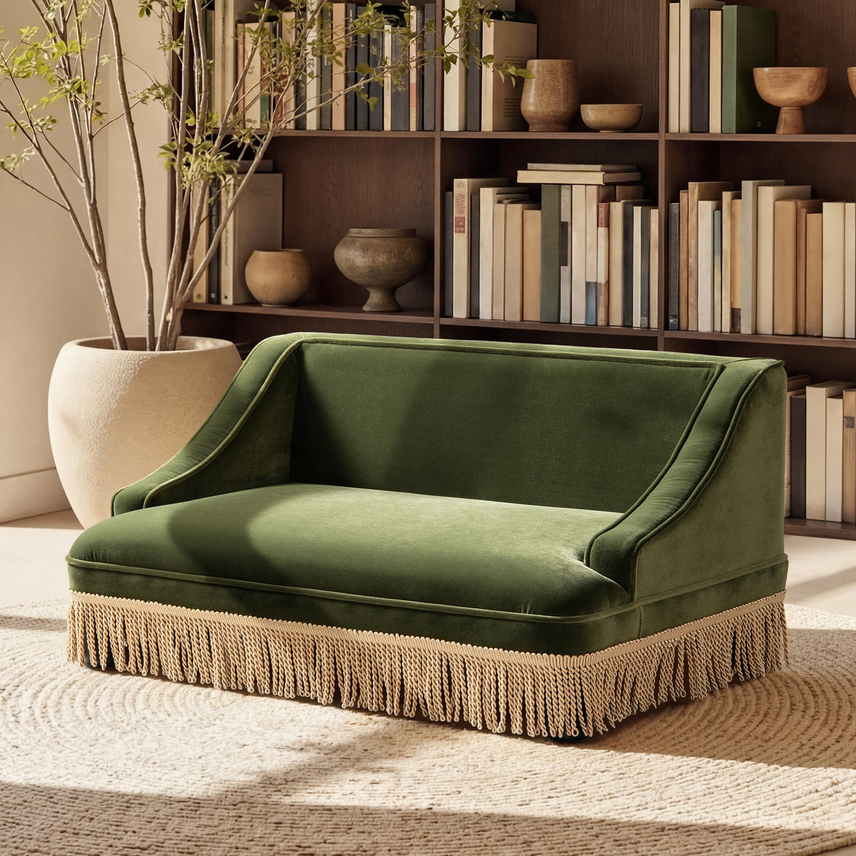 Duchess 33" Medium Princess Pet Bed Sofa with Fringe Skirt, Olive