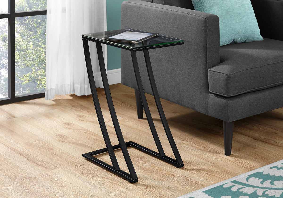 C-shaped Accent Table with Tempered Glass Top