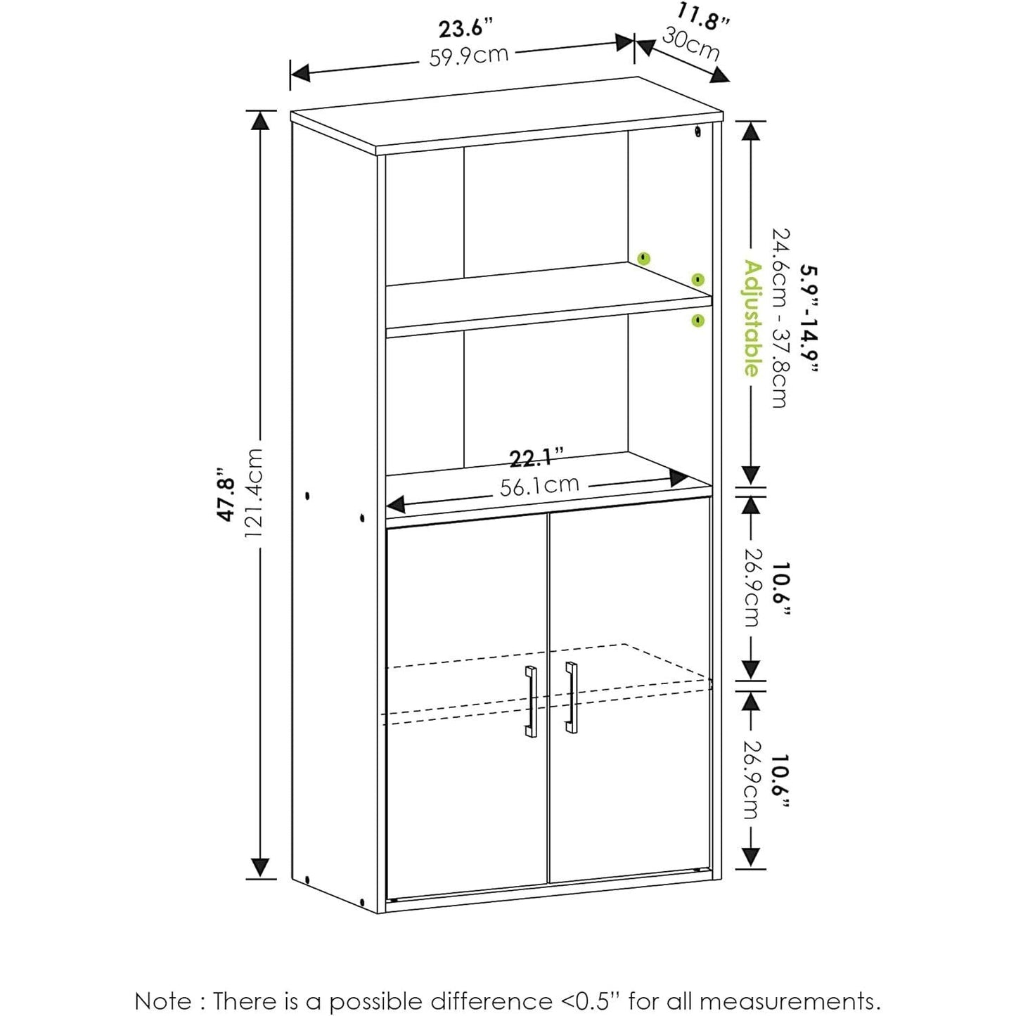 Pasir 4 Tier Storage Bookcase Black Oak Adjustable Shelves