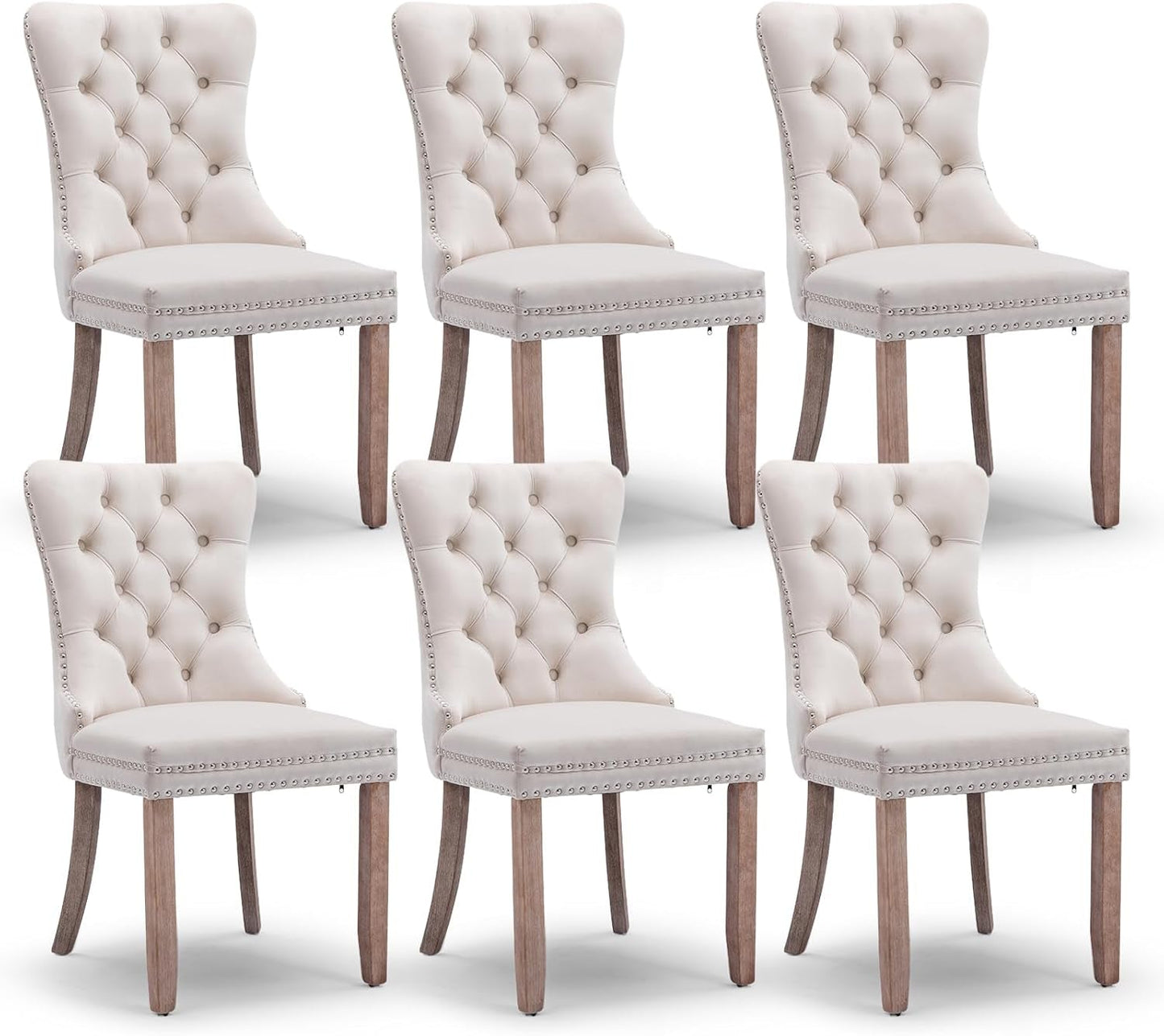 Velvet Dining Chairs Set Of 6 Beige Tufted High Back