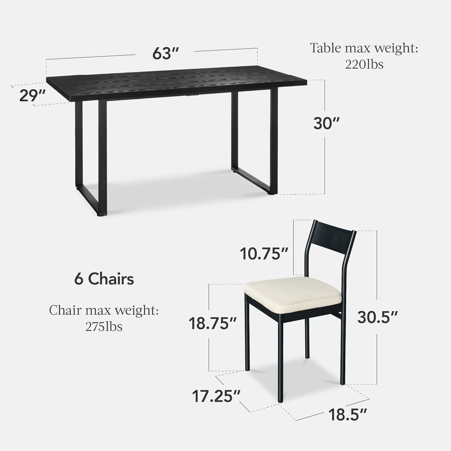 Six Seat Contemporary Dining Set Black Upholstered