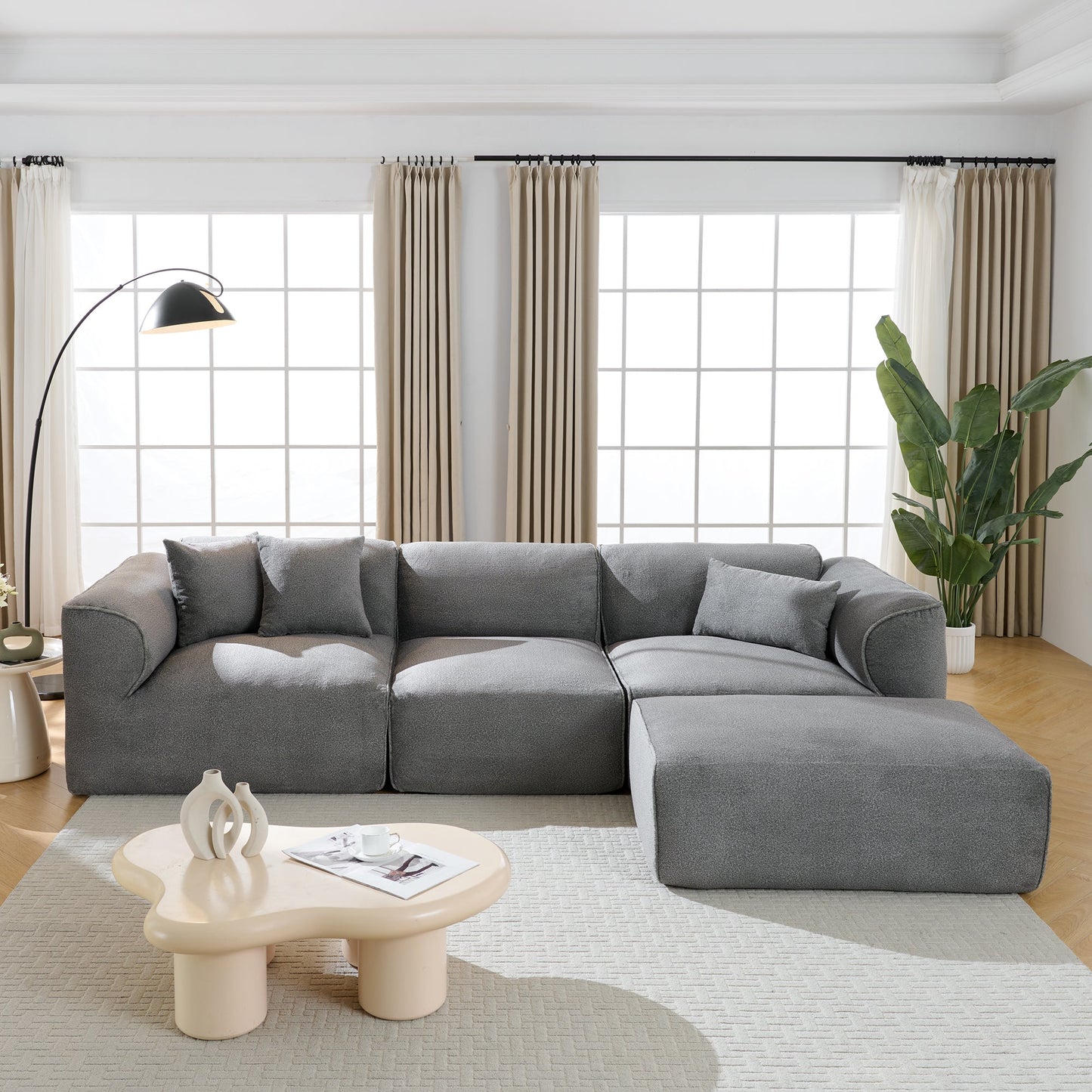 U_Style Luxury Living Room Double-Needle Cut Velvet Sofa