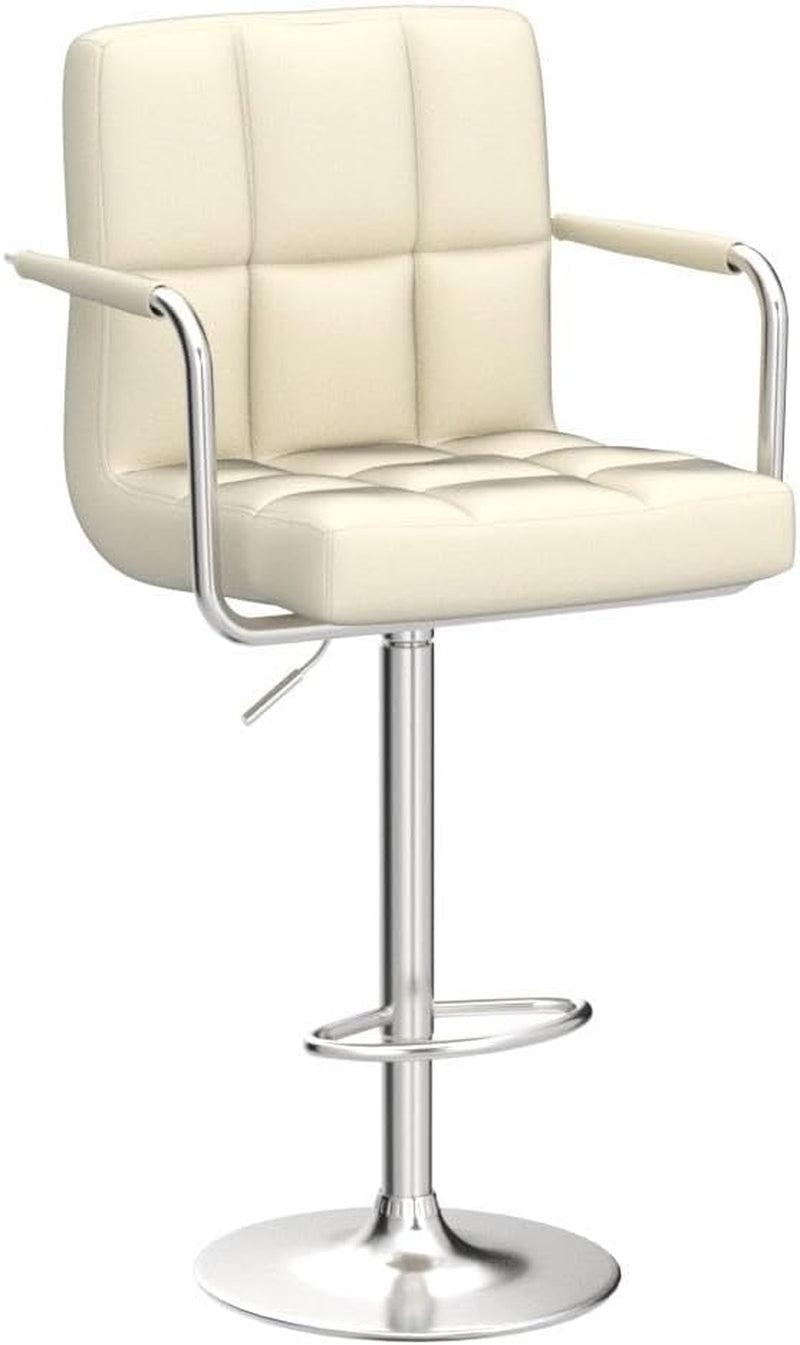 Beige Tall Bar Stools Adjustable Swivel Set Of Two