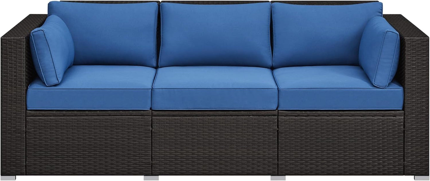 Outdoor Three-Seat Wicker Sofa with Deep Cushions and Pillows