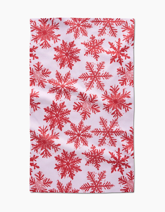 Snowy Days Red Geometry Tea Towel