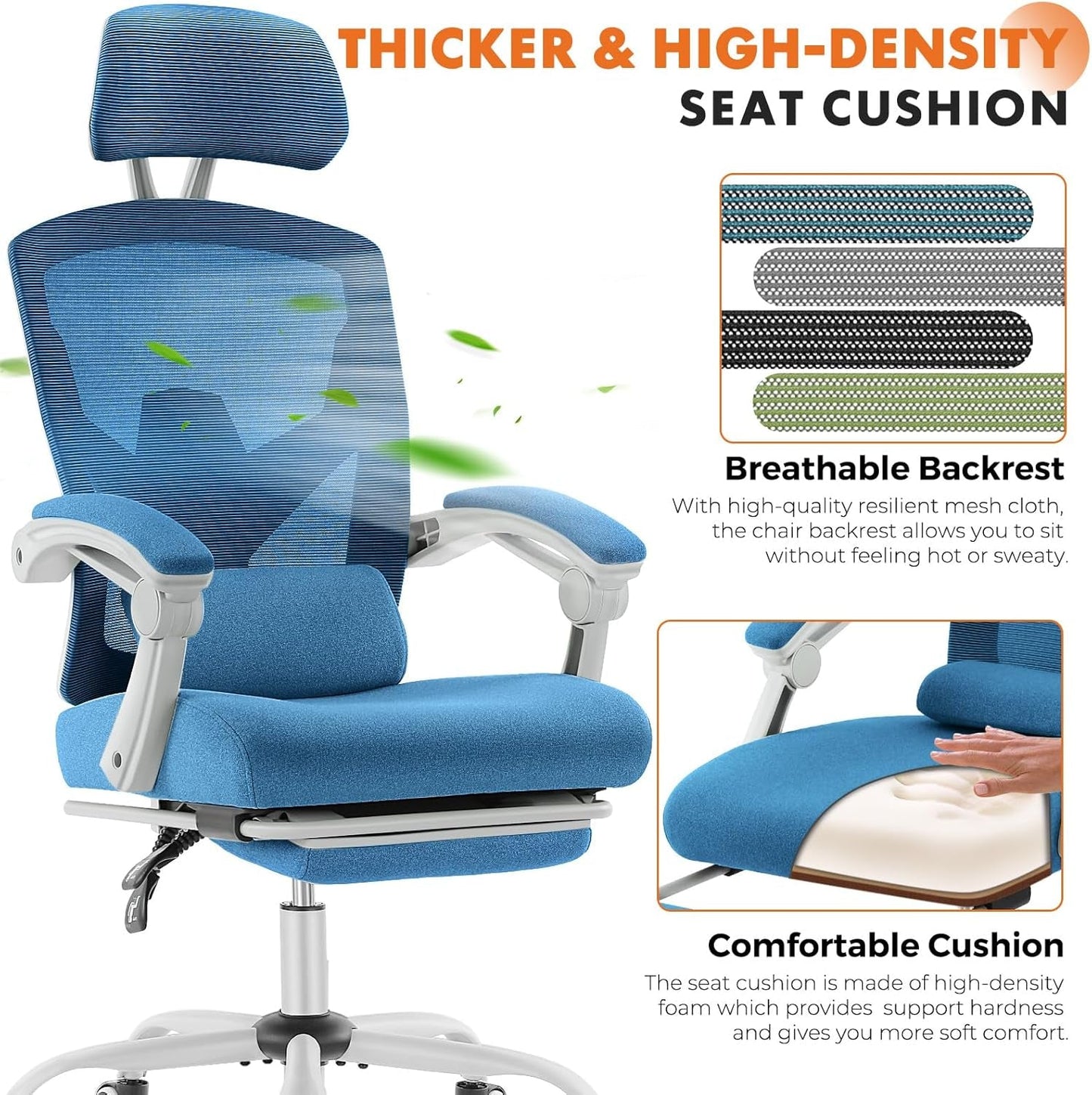 Blue Ergonomic Mesh Office Chair With Lumbar Support
