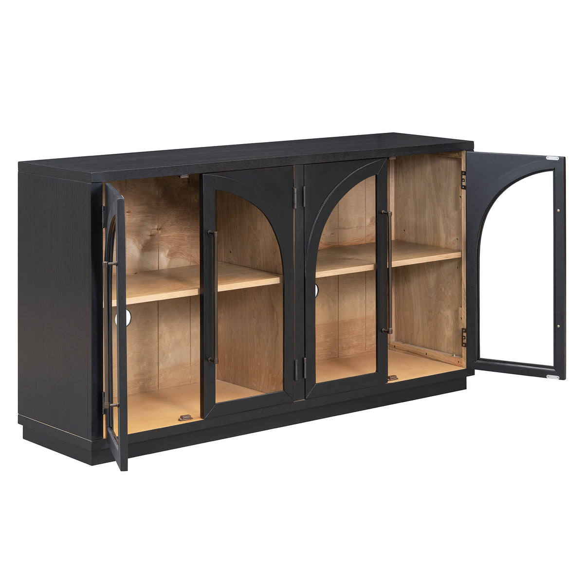 TREXM 4-Door Large Storage Sideboard Buffet Cabinet with Glass Doors - Black