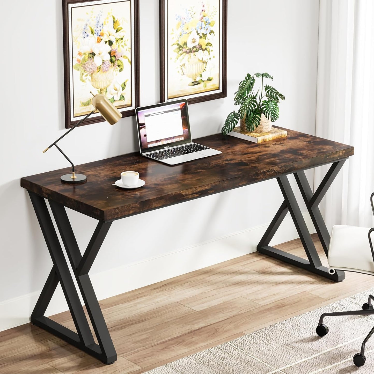 55 Inches Modern Writing Desk with Z-Shaped Metal Legs
