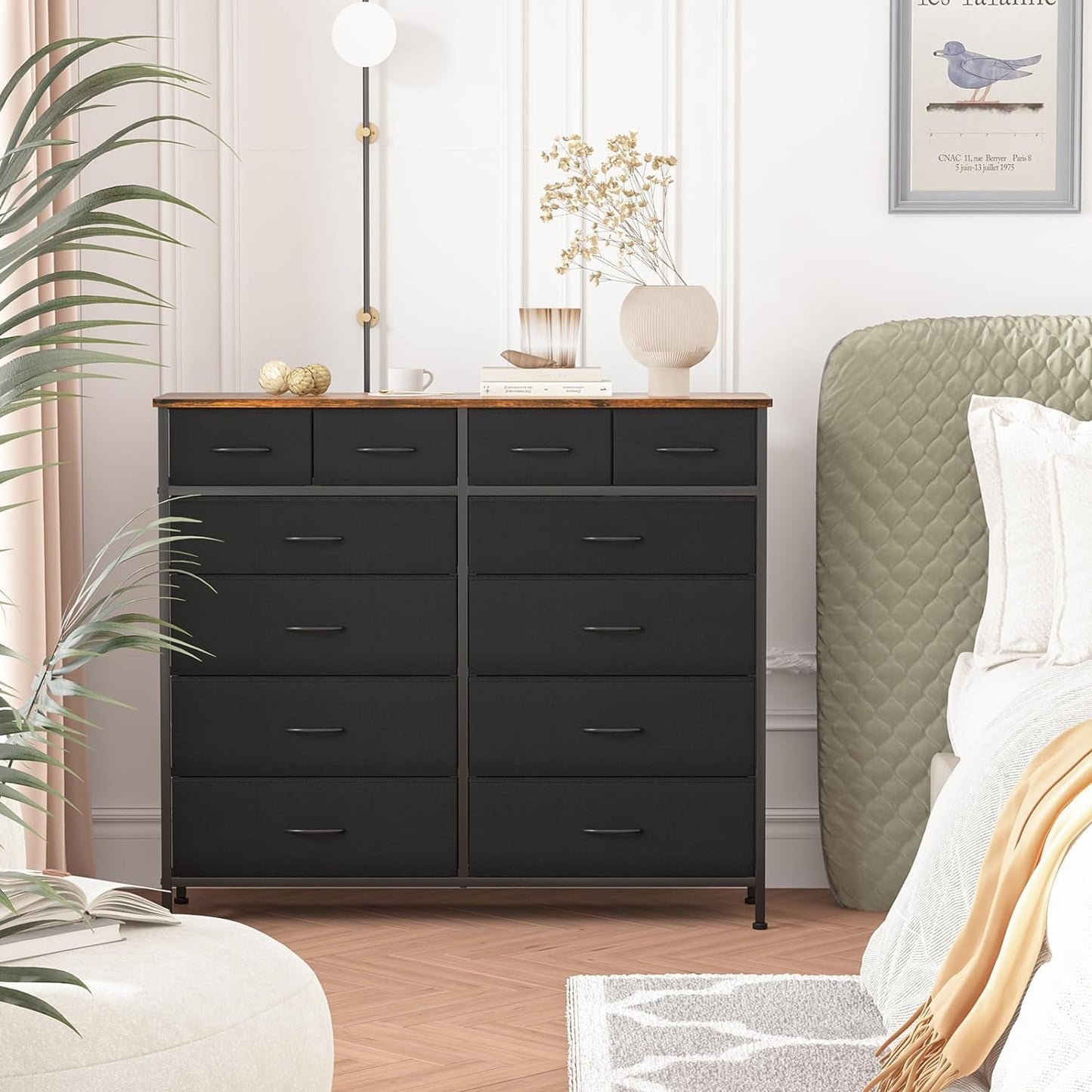 12 Drawer Dresser With Fabric Drawers For Bedroom And Closet Storage