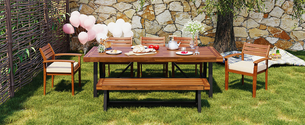 GO Outdoor Wood Dining Set for 7-8 Persons