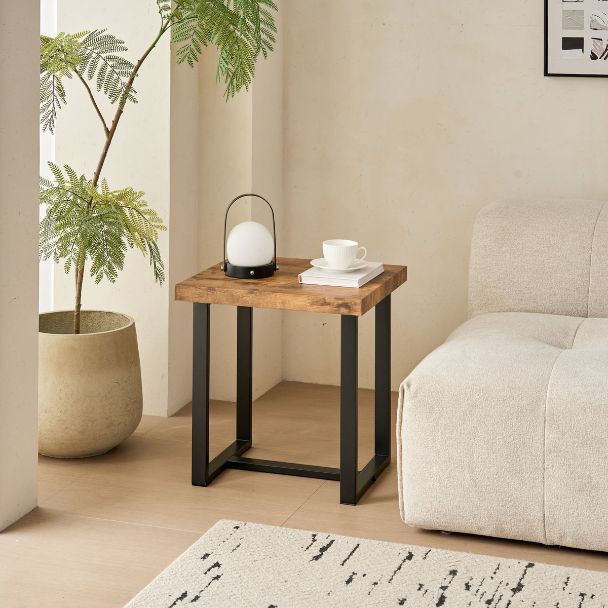 Walnut Night Stand, MDF Side Table with Metal Legs
