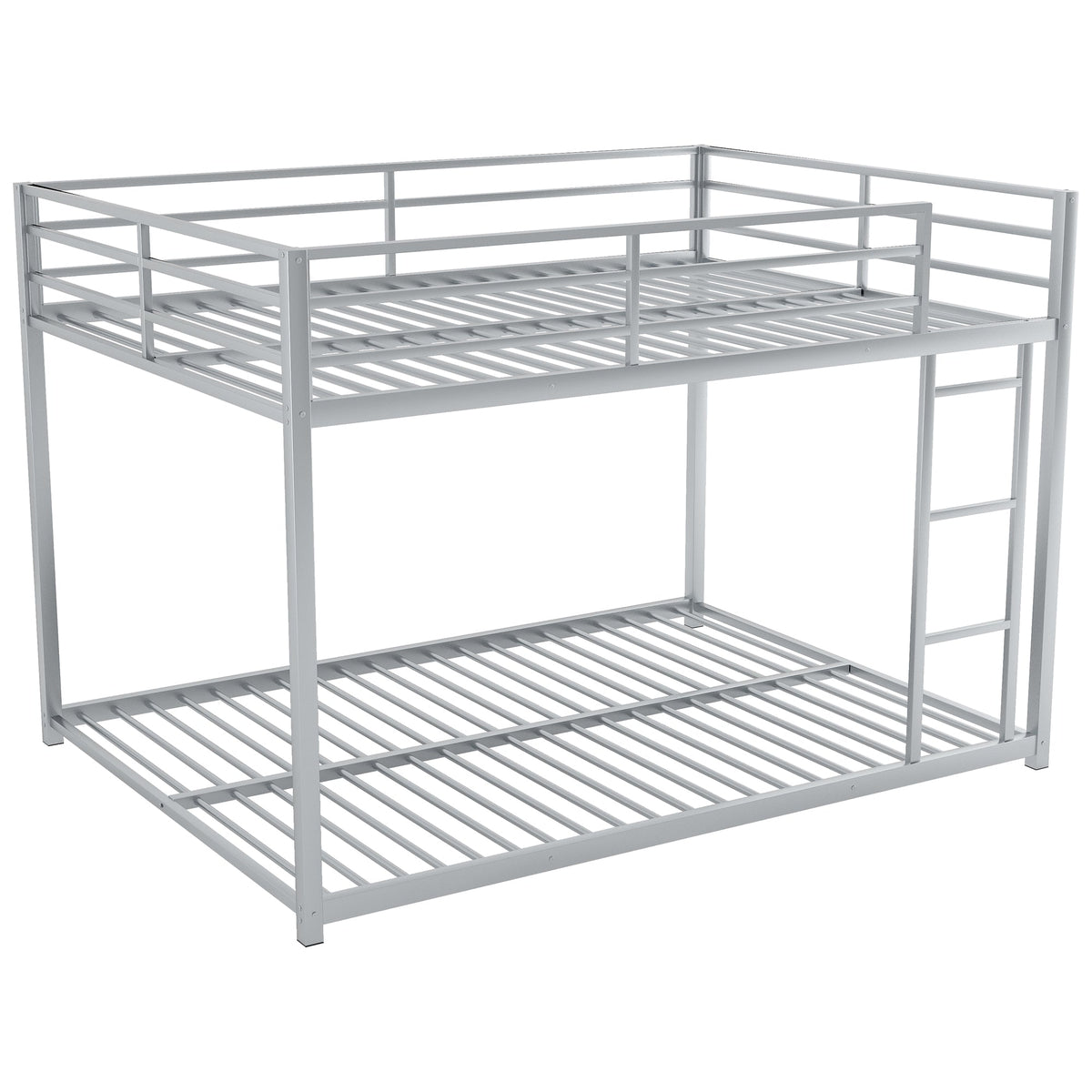 Full Over Full Metal Bunk Bed with Ladder in Silver
