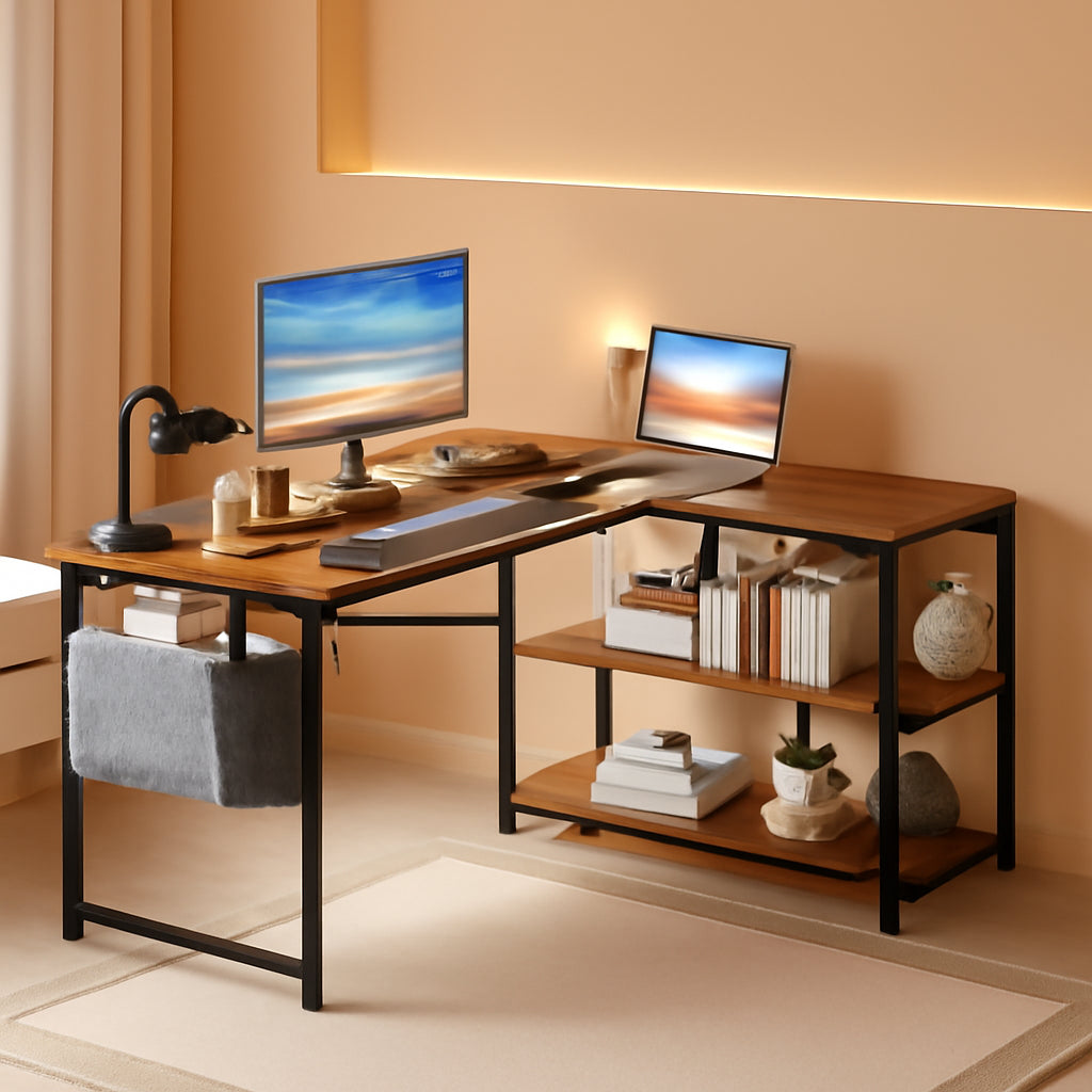 L Shaped Desk With 2 USB Ports And Outlets For Home Office