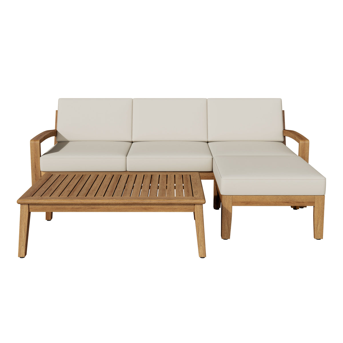 Outdoor L Shape 3-Piece Acacia Wood Patio Sofa Set