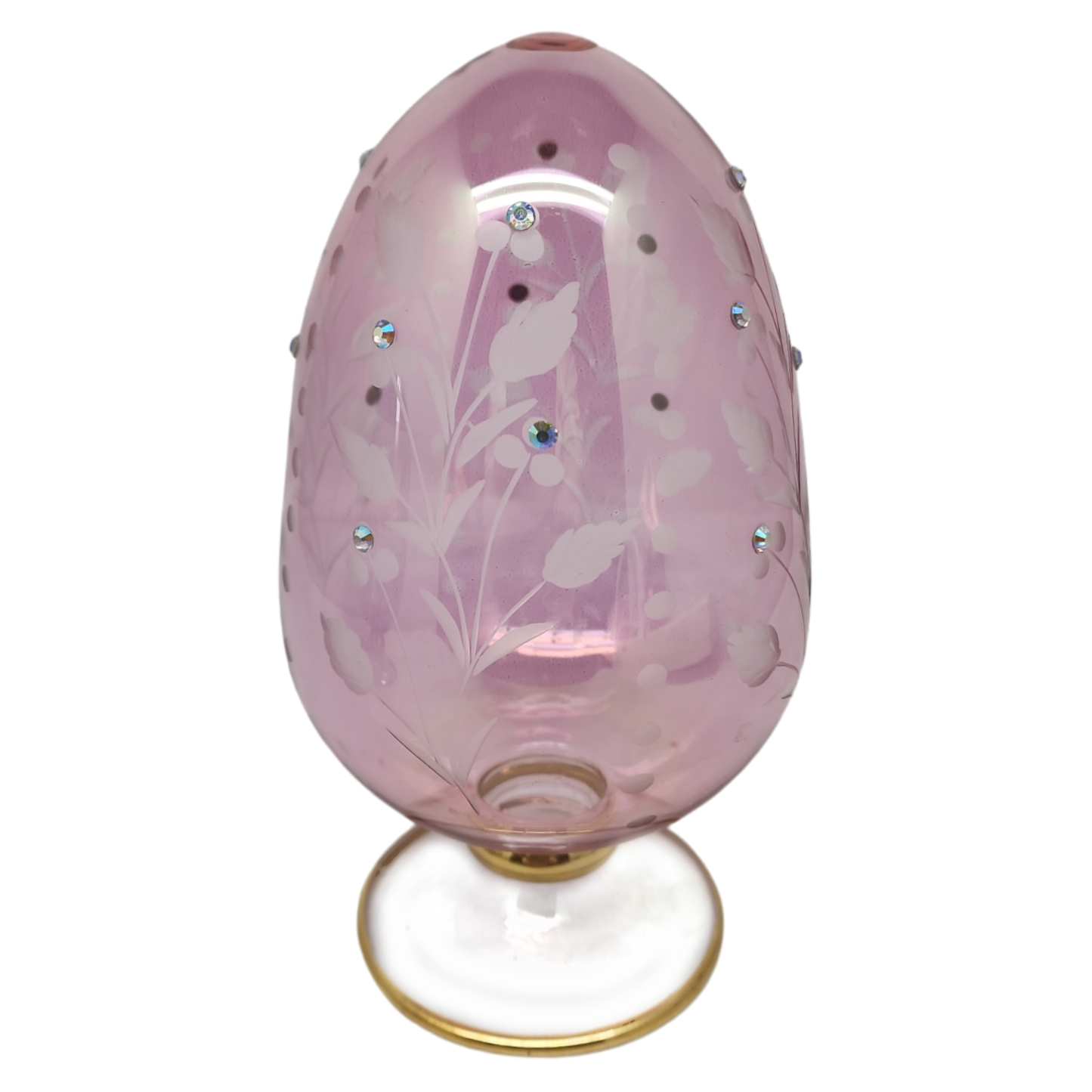 Pink Glass Egg With Floral Design