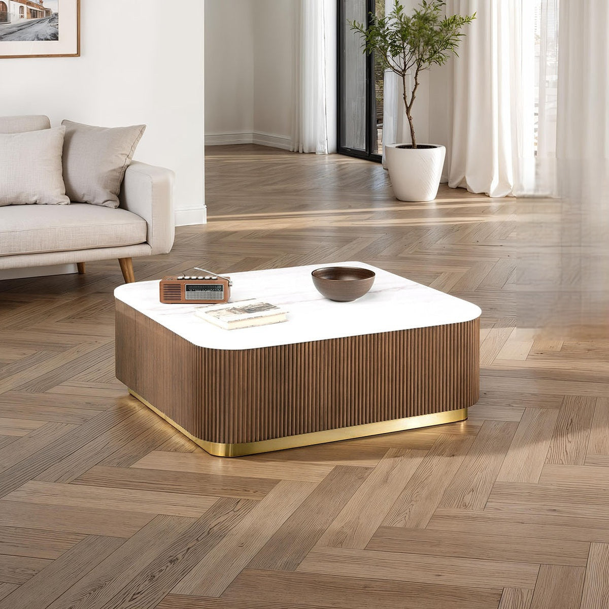 1pc Square Cocktail Table with Marble Top