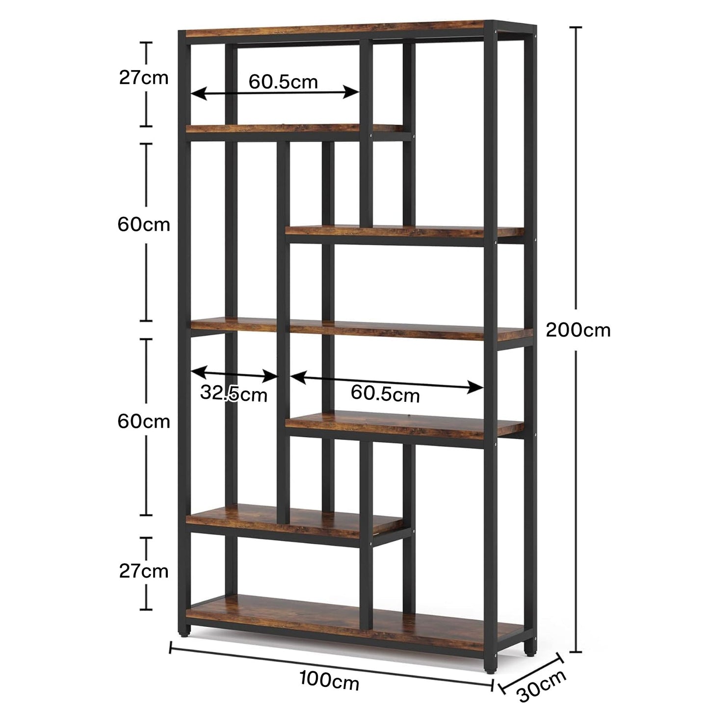 78.7" Extra Tall 7-Tier Industrial Vintage Rustic Bookcase